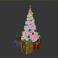 Decorated Christmas Tree With Colorful Ornaments And Gift Boxes Around