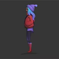 Colorful Cartoon Character With Turquoise Hair Purple Hat Red Hoodie Holding White Ball Shoulder Bag