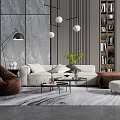 Modern Sofa Coffee Table Set Interior With White Sofa Black Tables And Pendant Lights 3d model