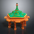 Traditional Octagonal Pavilion Architecture With Green Tiered Roof Orange Pillars And Decorative Top Sphere