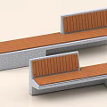 Modern Public Bench With Wooden Seat And Stone Frame For Outdoor Use