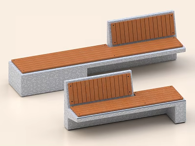 Modern Public Bench With Wooden Seat And Stone Frame For Outdoor Use 3d model