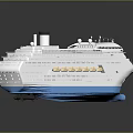 Modern Cruise Ship With White Hull Green Deck And Multiple Portholes