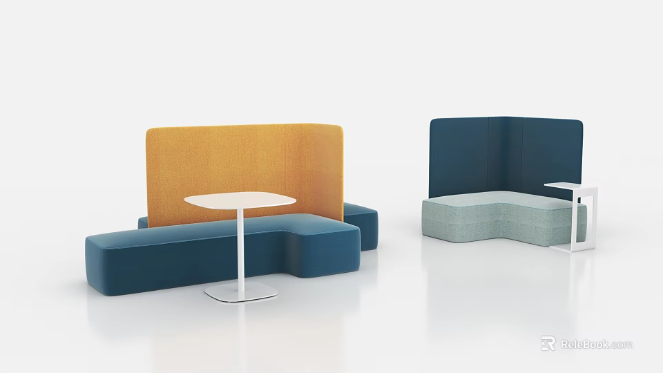 Modular Casual Sofa Set Orange Blue Light Green Curved Modern Design with Small Round Tables 3d model 