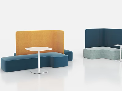 Modular Casual Sofa Set Orange Blue Light Green Curved Modern Design with Small Round Tables 3d model