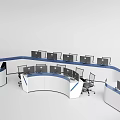 Modern Curved Conference Table With Multiple Computer Screens And Office Console Design 3d model
