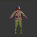 Adventurous Male Character In Green Military Outfit Standing With Arms Outstretched