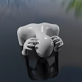 White Human Sculpture Head Bowed With Hand Resting On Greenery And Water Reflection Background