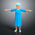 Game Movie Character Wearing Blue Dress Blue Hat with Arms Outstretched on Gray Background