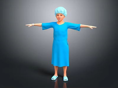 Game Movie Character Wearing Blue Dress Blue Hat with Arms Outstretched on Gray Background 3d model