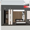 Elegant Modern Bedroom Interior With Wooden Wall Panel Bedside Table Wardrobe And Decorative Painting