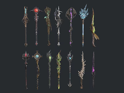 Fantasy Staff Weapons With Intricate Designs Colorful Gems And Unique Carvings 3d model Fantasy Staff Weapons With Intricate Designs Colorful Gems And Unique Carvings 3d model