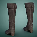Dark Gray Leather Knee High Boots With Stitched Details For Fashionable Look