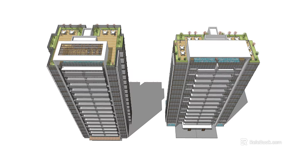 Modern High Rise Buildings Architectural Design With Roof Terraces And Glass Facades 3d model 