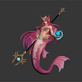 Pink Mermaid Character With Long Hair Crown Spear And Blue Orb