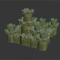 Brick Castle Model With Multiple Towers And Blue Tops 3D Design