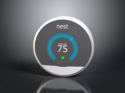 Nest Smart Thermostat Displaying Cool Mode At 75 Degrees For Home Temperature Control 3d model