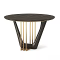 Modern Round Dark Wood Dining Table With Gold Metal Legs And Unique Base Design