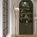 Elegant Living Room Interior With Arched Glass Door Green Cabinets Beige Sofa Armchair And Chandelier