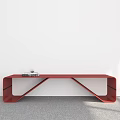 Sleek Modern Red Table Interior With White Wall And Gray Carpet 3d model