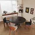 Elegant Dining Area With Round Table Wooden Chairs Glass Pendant Light And Wine Rack