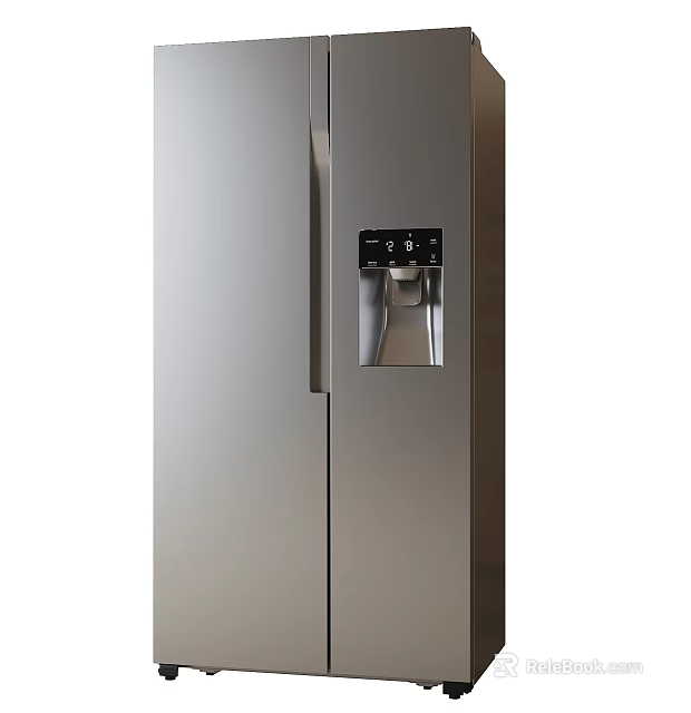 Silver Double Door Refrigerator with Water Dispenser and Control Panel in Modern Kitchen 3d model