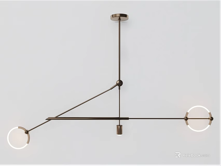 Modern Metal Chandelier With Geometric Structure And Circular Light Rings Design 3d model 