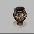 Decorative Ceramic Vase With Two Handles And Brown Gold Patterns On White Base 3d model