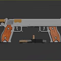 Sleek Silver Pistol Weapon With Orange Grip And Metallic Finish Details
