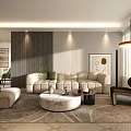 Modern Living and Dining Room Interior With Beige Sofa Marble Coffee Table and Artwork