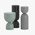 Modern Light Green Black and Gray Side Tables Cylindrical Shape with Smooth Surfaces 3d model
