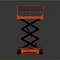 Red Scissor Lift Platform With Safety Guardrail And Mobile Wheels Structure