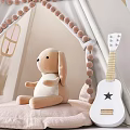 Kids Playroom With Teepee Tent Giraffe Puppy Toys Guitar And Rainbow Shelf Decor