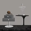 Modern Minimalist Bedside Table Interior With Black Drawers Stacked Books And Decorative Vase