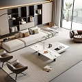 Modern Living Room Sofa Coffee Table Set With White Sofa Glass Table Armchairs And Bookshelf