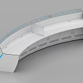 Modern Curved Office Desk Design With White Finish Blue Accents And Storage Cabinets