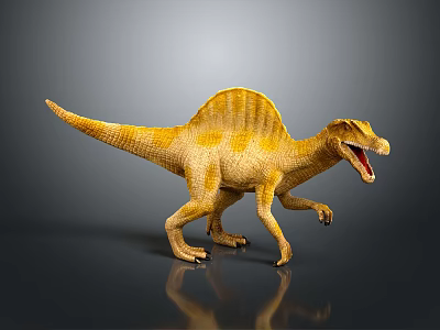 Realistic Yellow Spinosaurus Dinosaur Model With Sail Back In Standing Pose 3d model