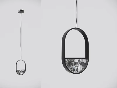 Modern Minimalist Pendant Light Design With Oval Frame And Patterned Glass Shade 3d model