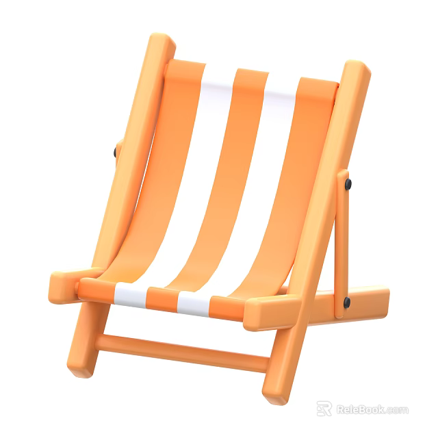 Orange and White Striped Lounge Chair with Wooden Frame and Foldable Design for Outdoor Use 3d model 