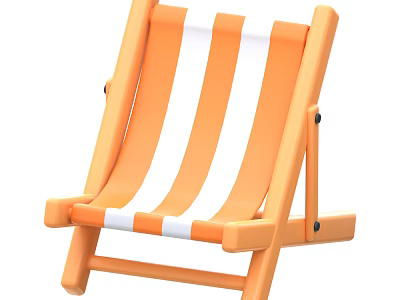 Orange and White Striped Lounge Chair with Wooden Frame and Foldable Design for Outdoor Use 3d model