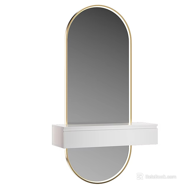 Modern Gold Framed Mirror Design With White Floating Shelf And Sleek Finish 3d model 