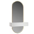 Modern Gold Framed Mirror Design With White Floating Shelf And Sleek Finish