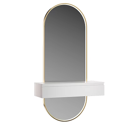 Modern Gold Framed Mirror Design With White Floating Shelf And Sleek Finish 3d model