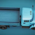 Vintage Blue Truck With Open Cargo Bed Classic Cab And Black Tires On Blue Background