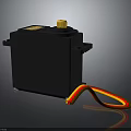 Black Servo Motor With Yellow Adjustment Knob And Colored Wires For Mechanical Use