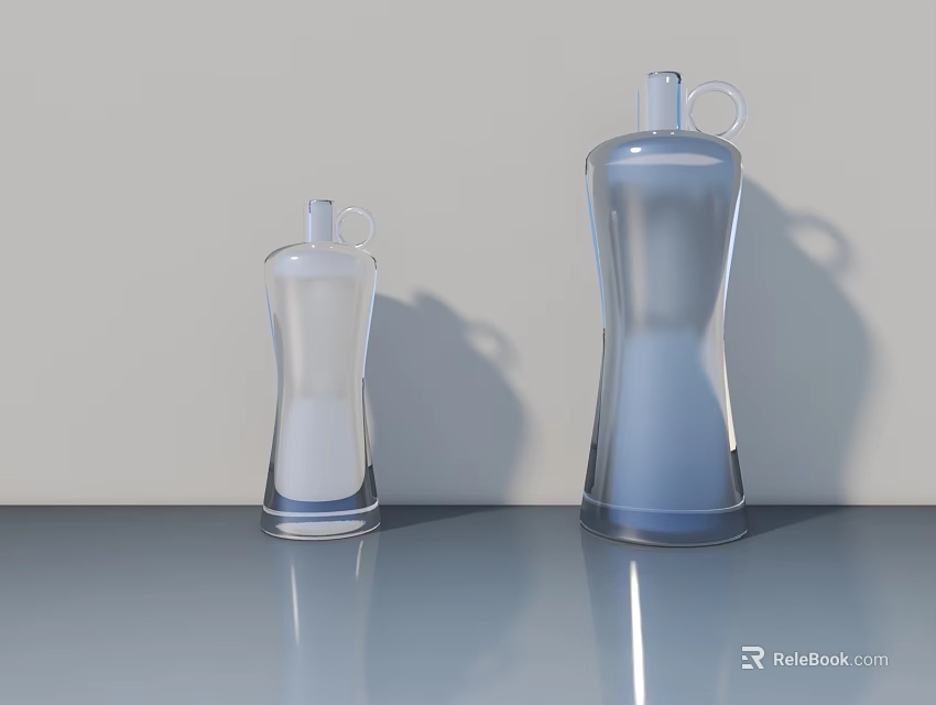 Sports Equipment with Transparent Water Bottles in Two Sizes on Gray Table Top 3d model 