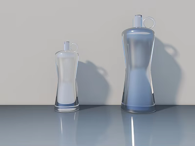 Sports Equipment with Transparent Water Bottles in Two Sizes on Gray Table Top 3d model