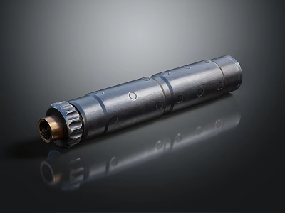 Weapon Barrel In Silver Gray Metal With Copper Geared Holes And Reflective Surface 3d model