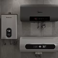 Two Wall Mounted Water Heaters In Modern Bathroom With Digital Displays
