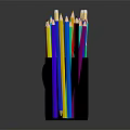 Colorful Wooden Pencils Stored in Black Mug with Assorted Bright Colors